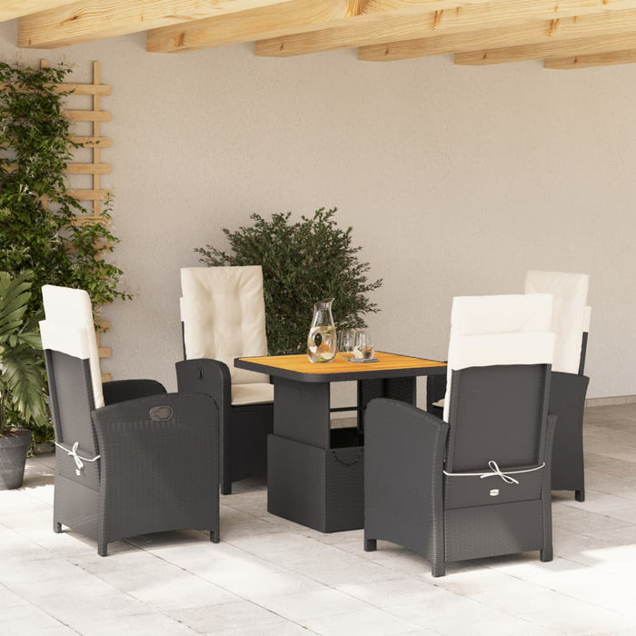 Set da Pranzo da Giardino 5 pz Nero con Cuscini in Polyrattan 3277314