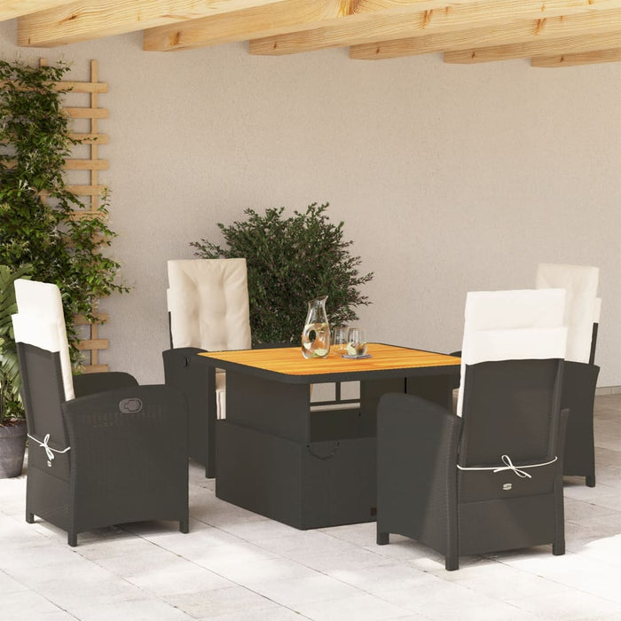 Set da Pranzo da Giardino 5 pz Nero con Cuscini in Polyrattan 3277318