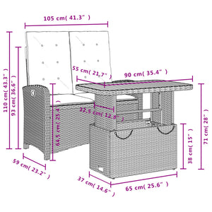 Set da Pranzo da Giardino 2 pz con Cuscini Nero in Polyrattan 3277322