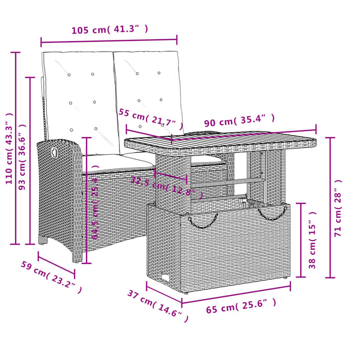 Set da Pranzo da Giardino 2 pz con Cuscini Nero in Polyrattan 3277322