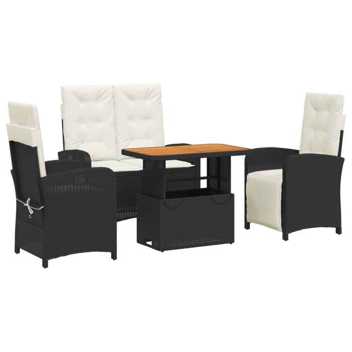 Set da Pranzo da Giardino 4 pz con Cuscini Nero in Polyrattancod mxl 90632