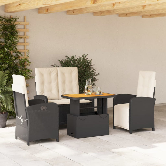 Set da Pranzo da Giardino 4 pz con Cuscini Nero in Polyrattancod mxl 90632