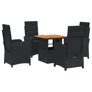 Set da Pranzo da Giardino 5 pz Nero con Cuscini in Polyrattancod mxl 89366