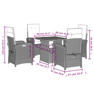 Set da Pranzo da Giardino 5 pz Nero con Cuscini in Polyrattancod mxl 89366