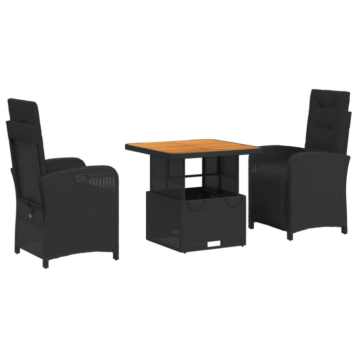 Set da Pranzo da Giardino 3 pz con Cuscini Nero in Polyrattancod mxl 113337