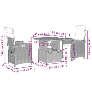 Set da Pranzo da Giardino 3 pz con Cuscini Nero in Polyrattan 3277327