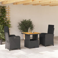 Set da Pranzo da Giardino 3 pz con Cuscini Nero in Polyrattan 3277327