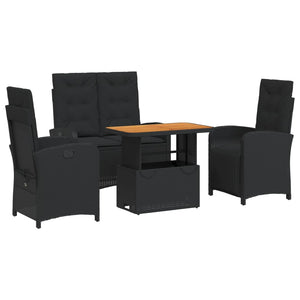 Set da Pranzo da Giardino 4 pz con Cuscini Nero in Polyrattan 3277336