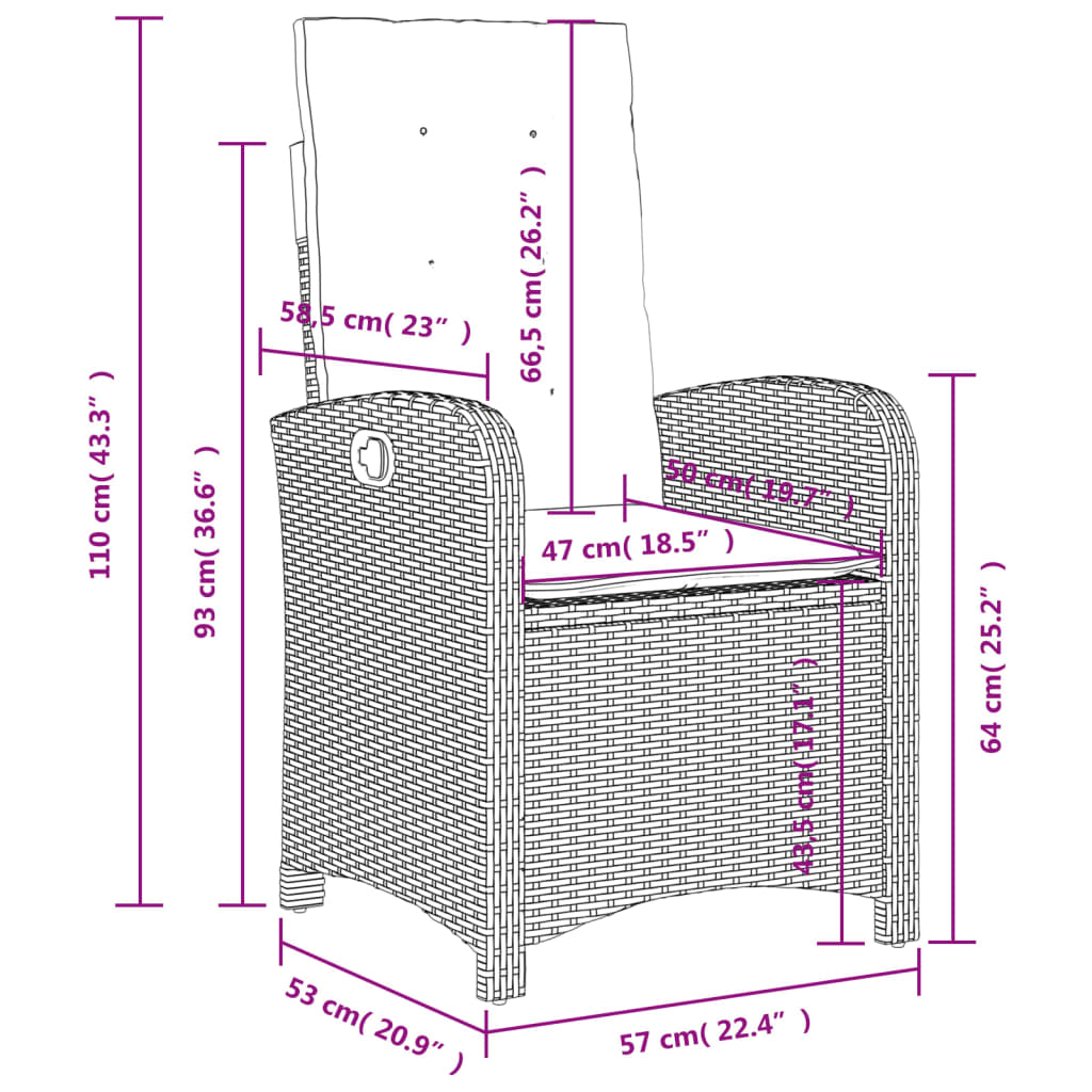 Set da Pranzo da Giardino 3 pz con Cuscini in Polyrattan Grigio 3277337