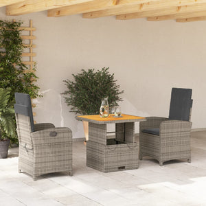 Set da Pranzo da Giardino 3 pz con Cuscini in Polyrattan Grigio 3277337