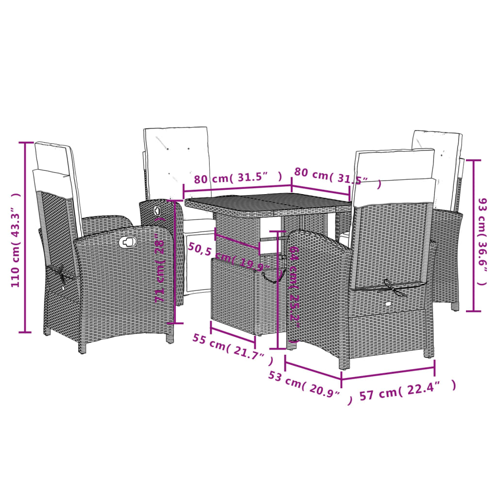 Set da Pranzo da Giardino 5 pz con Cuscini in Polyrattan Grigio 3277340