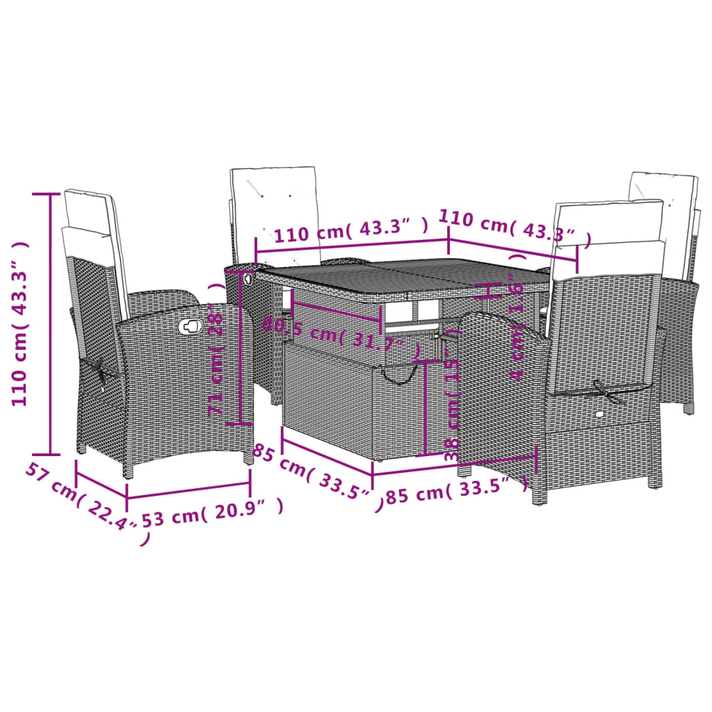 Set da Pranzo da Giardino 5 pz con Cuscini in Polyrattan Grigio 3277341