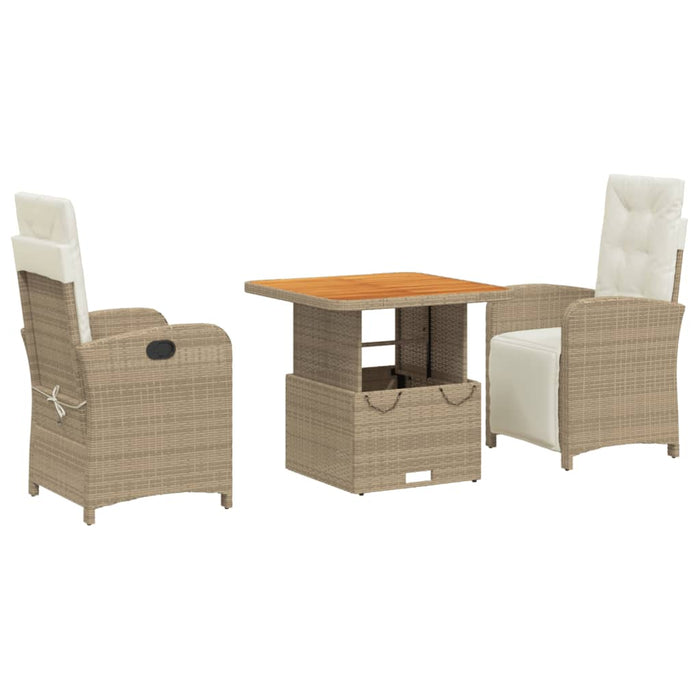 Set da Pranzo da Giardino 3 pz con Cuscini Beige in Polyrattancod mxl 90609