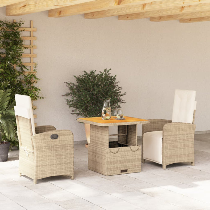 Set da Pranzo da Giardino 3 pz con Cuscini Beige in Polyrattancod mxl 90609