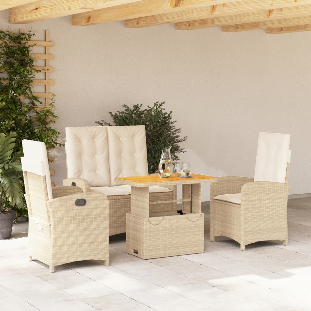 Set da Pranzo da Giardino 4 pz con Cuscini Beige in Polyrattancod mxl 113686