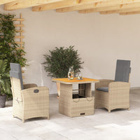 Set da Pranzo da Giardino 3 pz con Cuscini Beige in Polyrattan 3277361