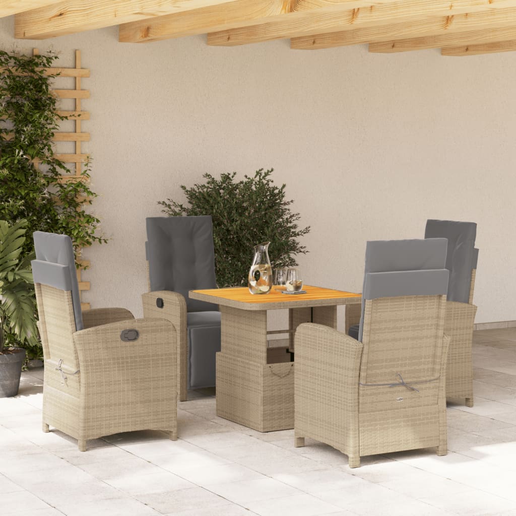 Set da Pranzo da Giardino 5 pz con Cuscini Beige in Polyrattan 3277364