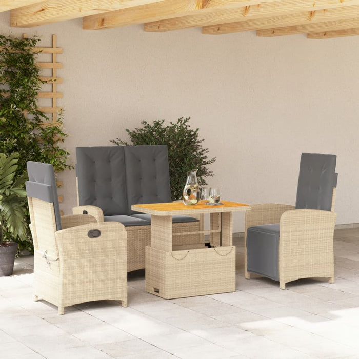 Set da Pranzo da Giardino 4 pz con Cuscini Beige in Polyrattancod mxl 90549