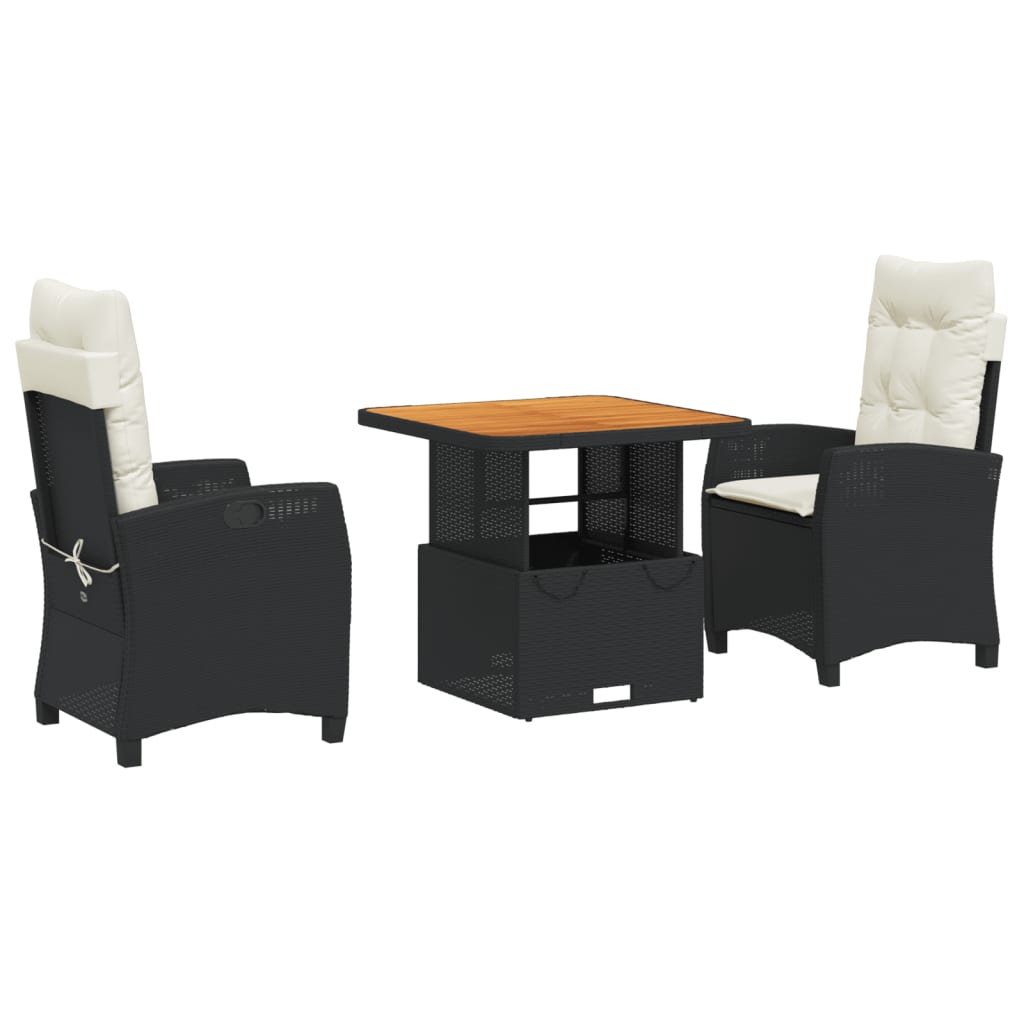 Set da Pranzo da Giardino 3 pz con Cuscini Nero in Polyrattancod mxl 113340