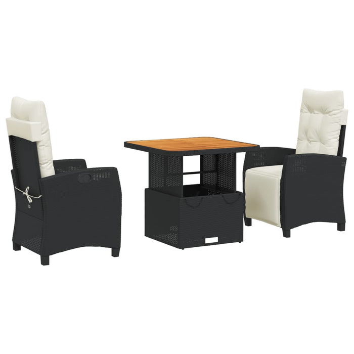 Set da Pranzo da Giardino 3 pz con Cuscini Nero in Polyrattan 3277375