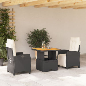 Set da Pranzo da Giardino 3 pz con Cuscini Nero in Polyrattan 3277375