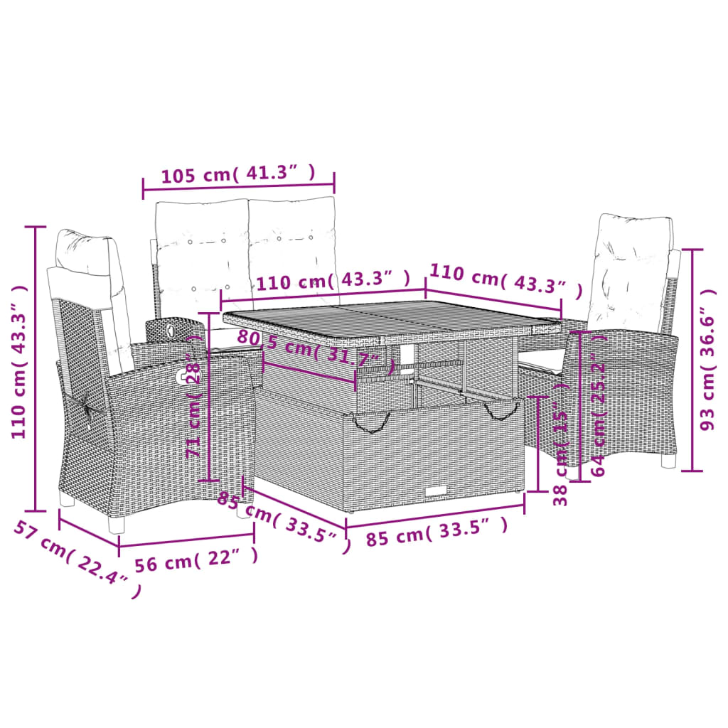 Set da Pranzo da Giardino 4 pz con Cuscini Nero in Polyrattan 3277380