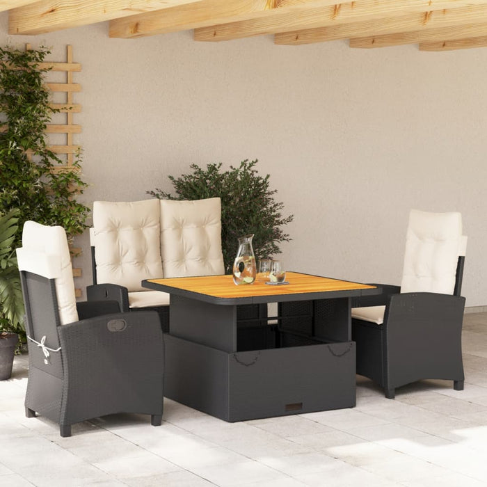 Set da Pranzo da Giardino 4 pz con Cuscini Nero in Polyrattan 3277380