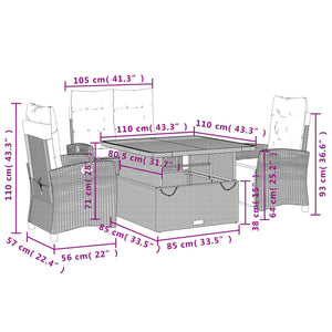 Set da Pranzo da Giardino 4 pz con Cuscini Nero in Polyrattan 3277381