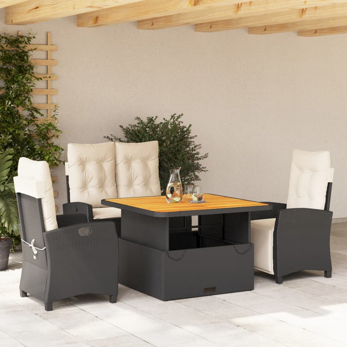 Set da Pranzo da Giardino 4 pz con Cuscini Nero in Polyrattan 3277381