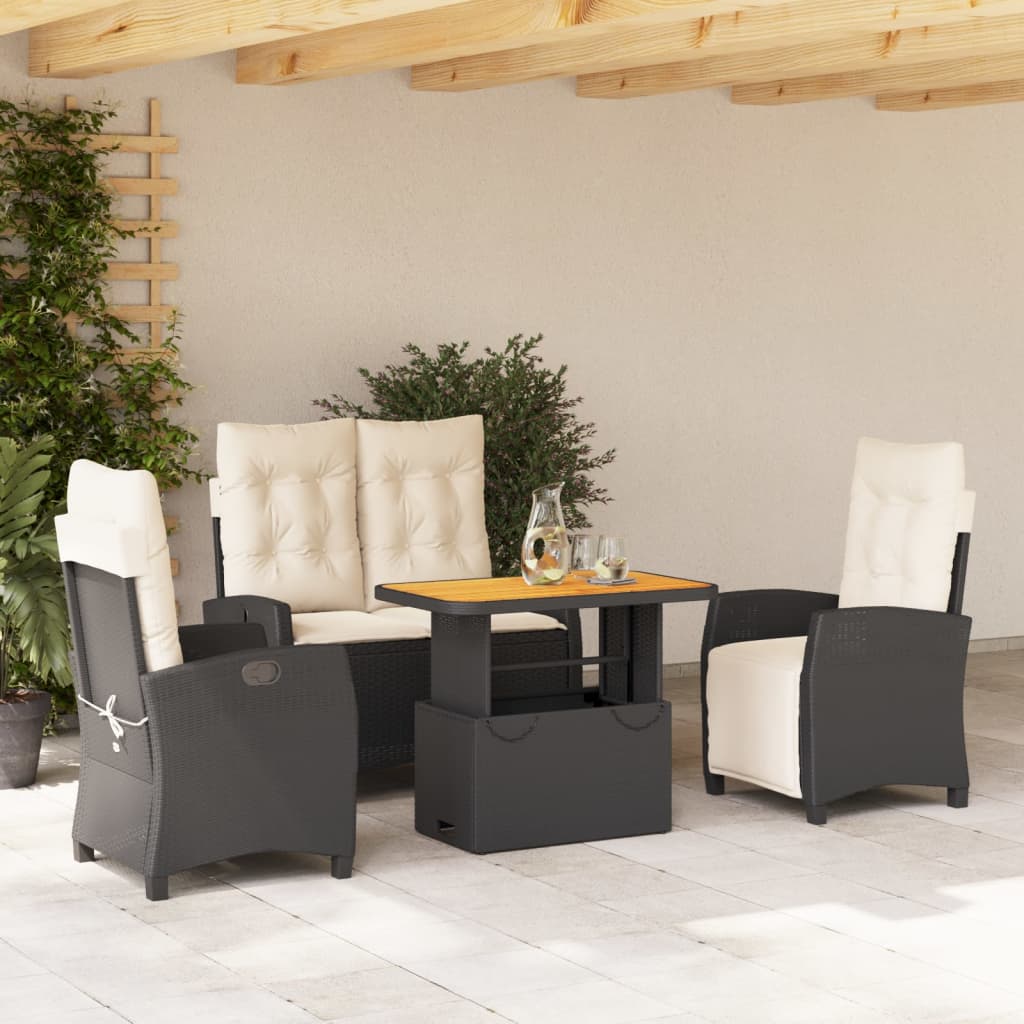 Set da Pranzo da Giardino 4 pz con Cuscini Nero in Polyrattan 3277384