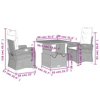 Set da Pranzo da Giardino 3 pz con Cuscini Nero in Polyrattan 3277385