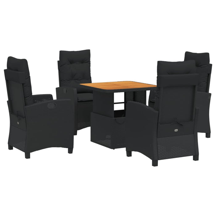 Set da Pranzo da Giardino 5 pz Nero con Cuscini in Polyrattan 3277386