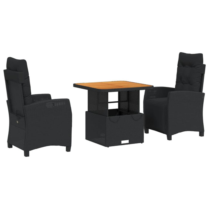 Set da Pranzo da Giardino 3 pz con Cuscini Nero in Polyrattan 3277387