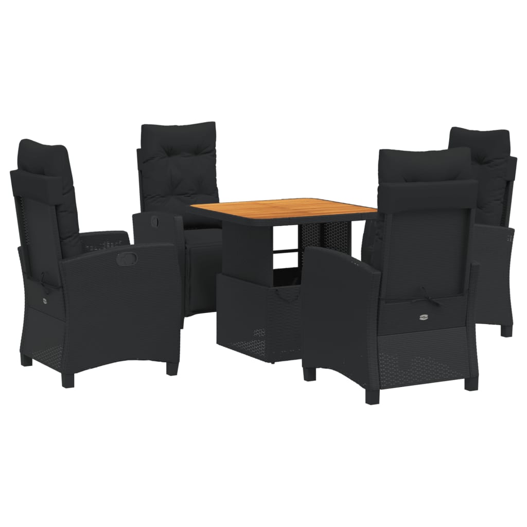 Set da Pranzo da Giardino 5 pz Nero con Cuscini in Polyrattan 3277388