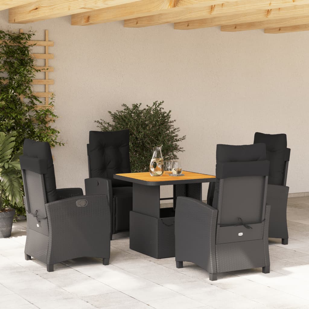 Set da Pranzo da Giardino 5 pz Nero con Cuscini in Polyrattan 3277388