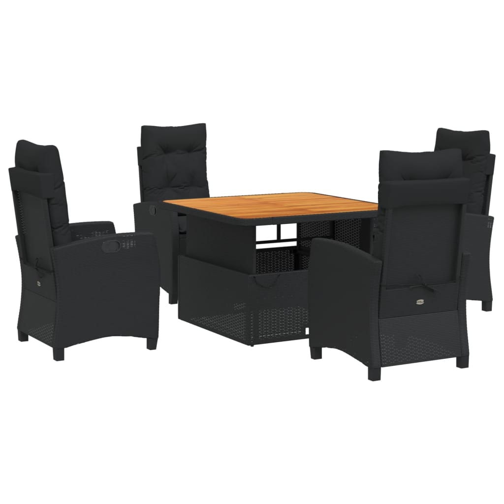 Set da Pranzo da Giardino 5 pz Nero con Cuscini in Polyrattan 3277389