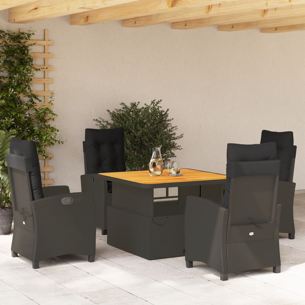 Set da Pranzo da Giardino 5 pz Nero con Cuscini in Polyrattan 3277389