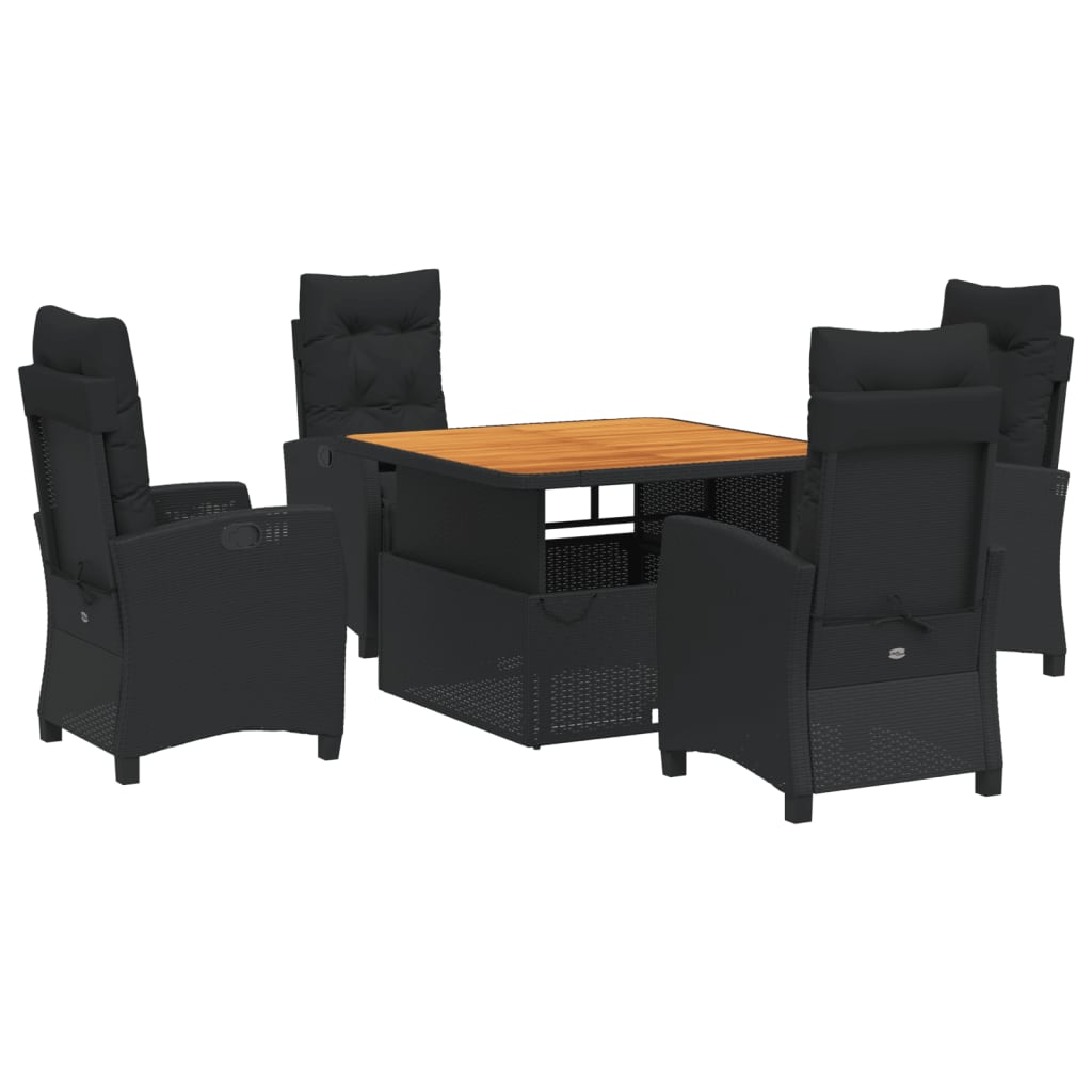 Set da Pranzo da Giardino 5 pz Nero con Cuscini in Polyrattan 3277390