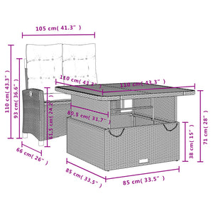 Set da Pranzo da Giardino 2 pz con Cuscini Nero in Polyrattan 3277391