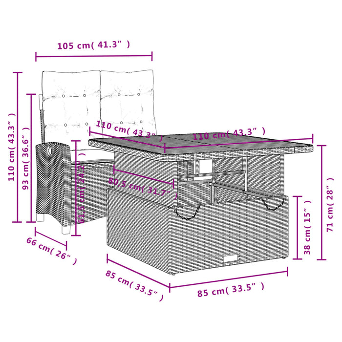 Set da Pranzo da Giardino 2 pz con Cuscini Nero in Polyrattan 3277391