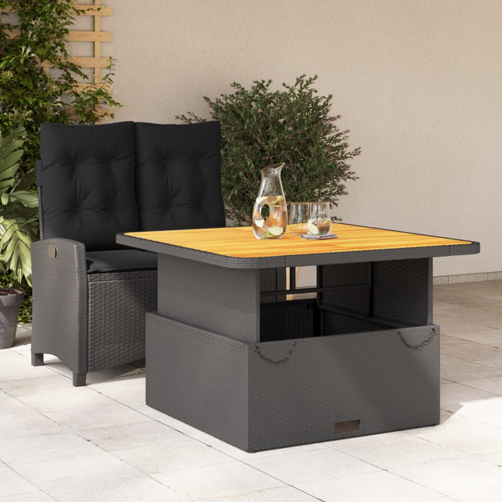 Set da Pranzo da Giardino 2 pz con Cuscini Nero in Polyrattancod mxl 90854