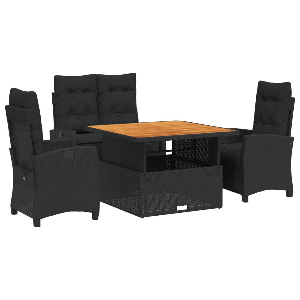 Set da Pranzo da Giardino 4 pz con Cuscini Nero in Polyrattan 3277393