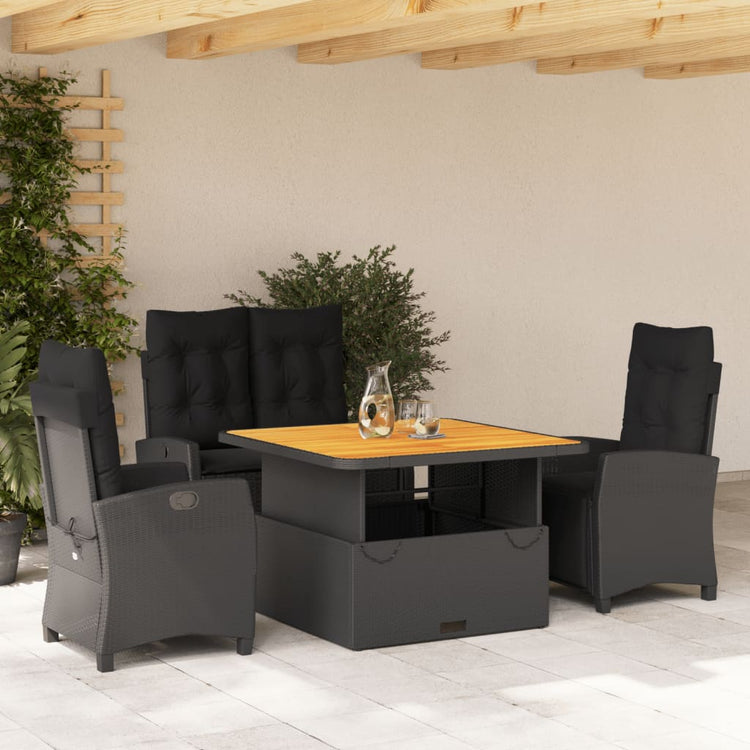 Set da Pranzo da Giardino 4 pz con Cuscini Nero in Polyrattan 3277393