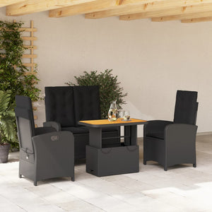 Set da Pranzo da Giardino 4 pz con Cuscini Nero in Polyrattan 3277395