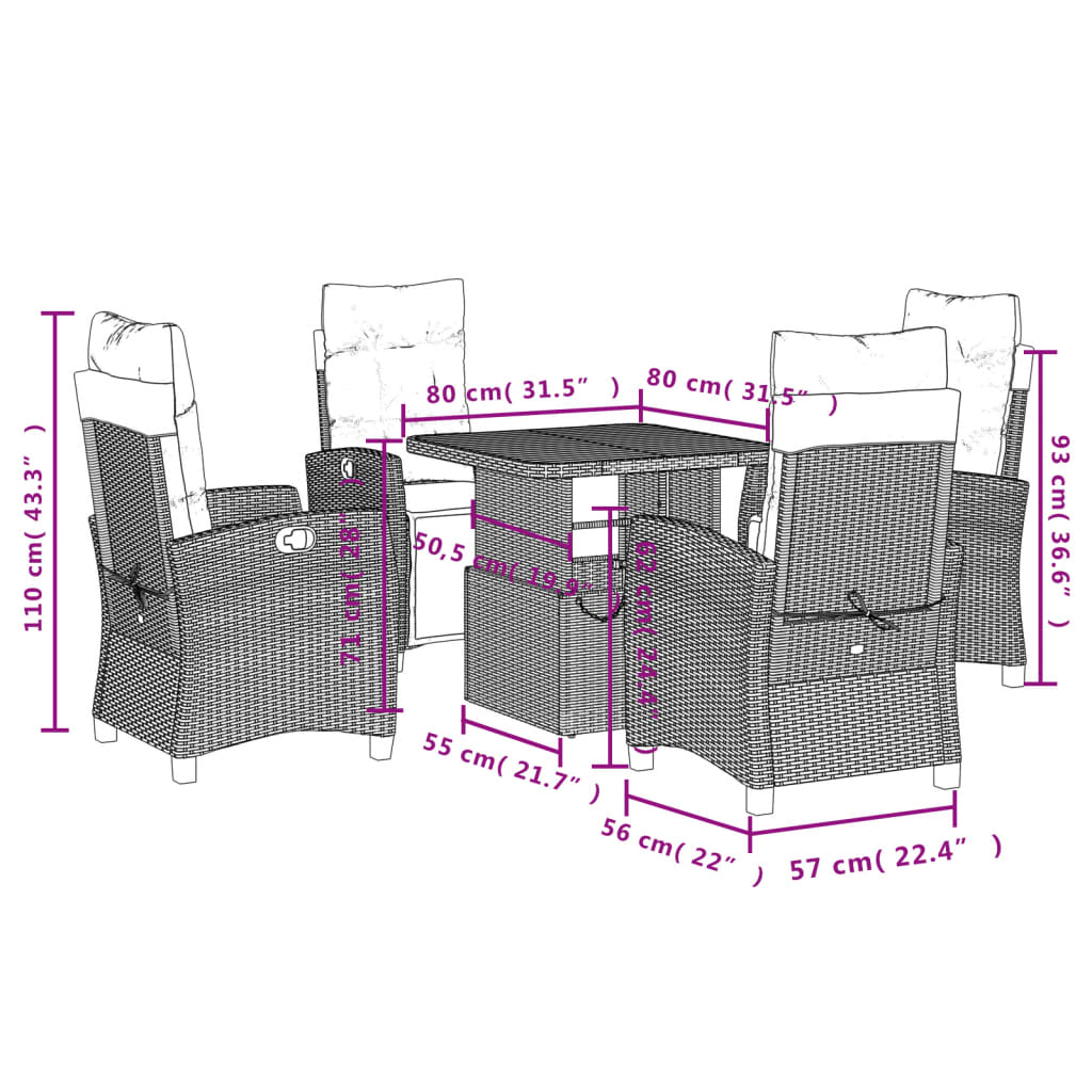 Set da Pranzo da Giardino 5 pz con Cuscini in Polyrattan Grigio 3277400