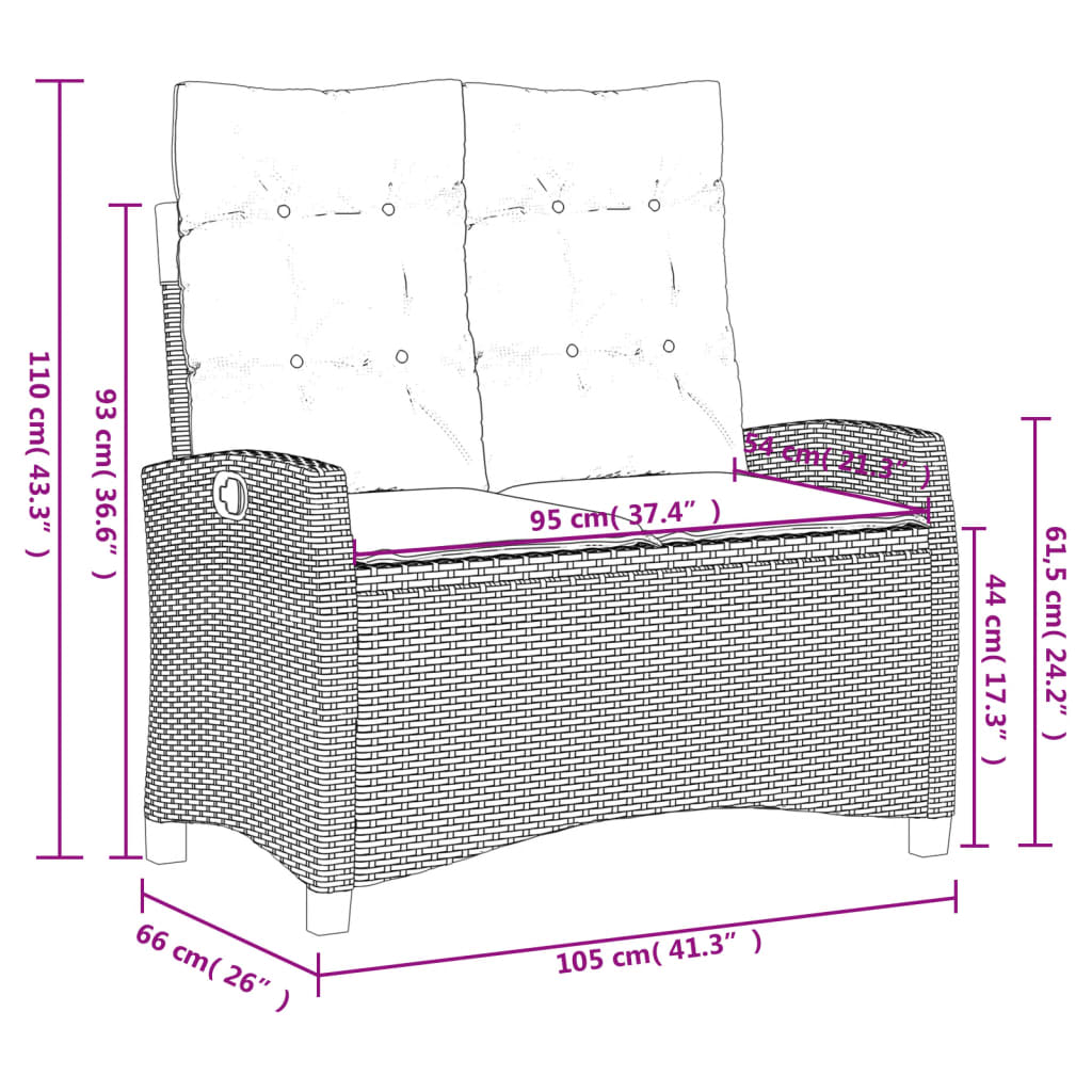 Set da Pranzo da Giardino 2 pz con Cuscini in Polyrattan Grigio 3277403