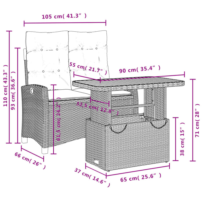 Set da Pranzo da Giardino 2 pz con Cuscini in Polyrattan Grigio 3277406