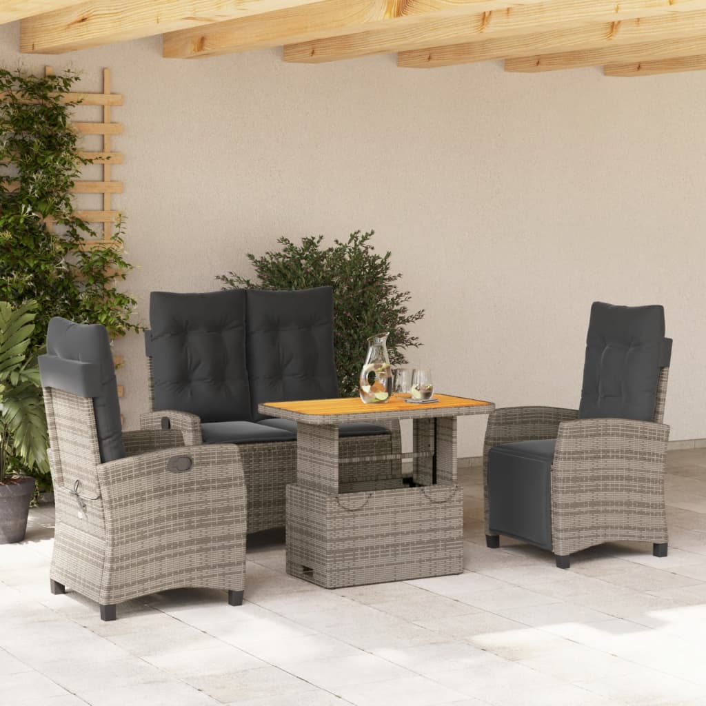 Set da Pranzo da Giardino 4 pz con Cuscini in Polyrattan Grigio 3277408