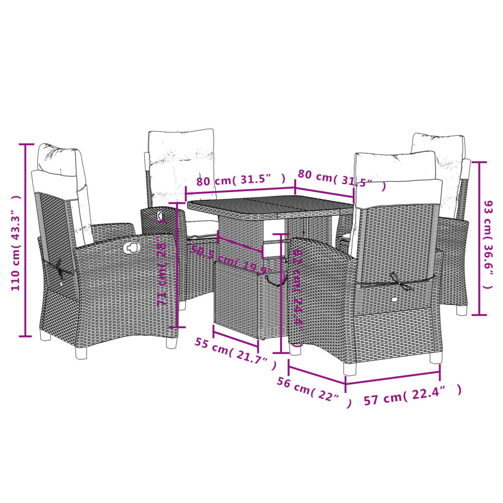 Set da Pranzo da Giardino 5 pz con Cuscini Beige in Polyrattan 3277410