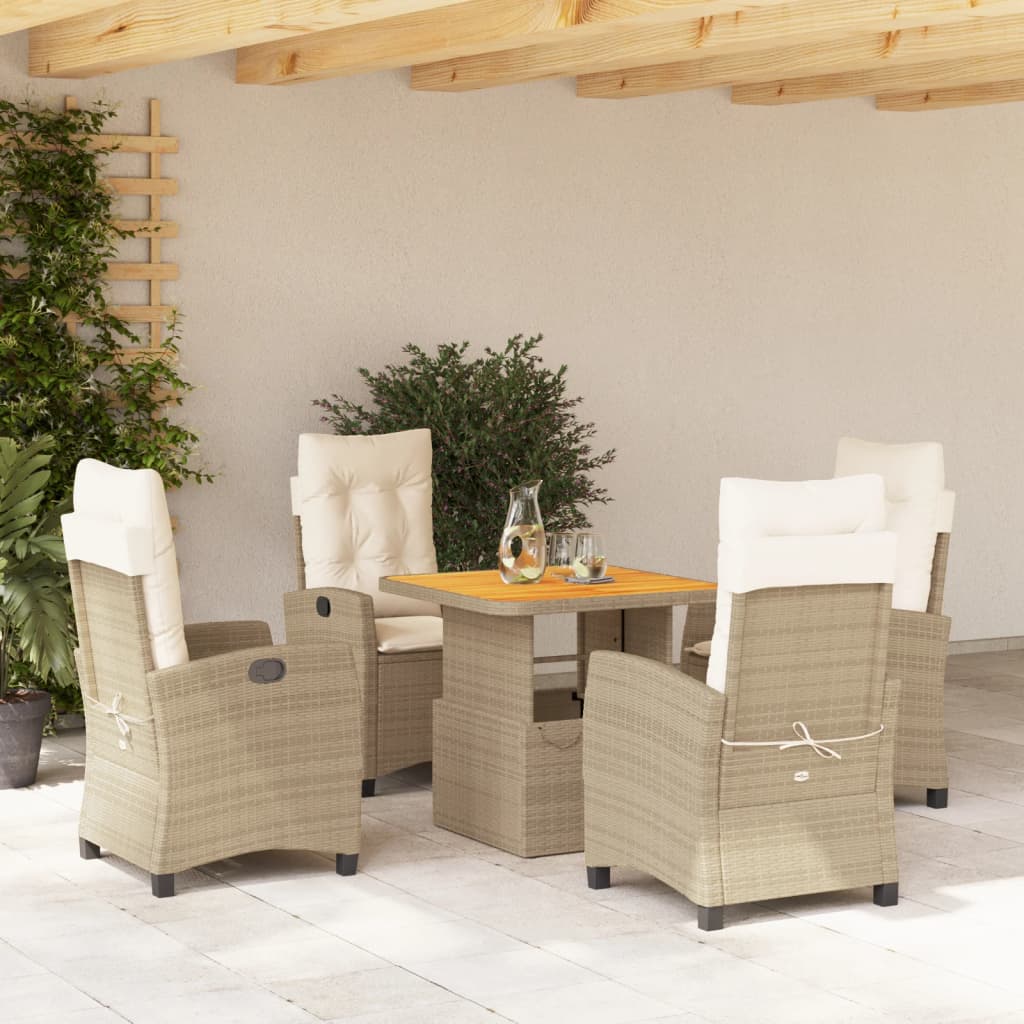 Set da Pranzo da Giardino 5 pz con Cuscini Beige in Polyrattan 3277410